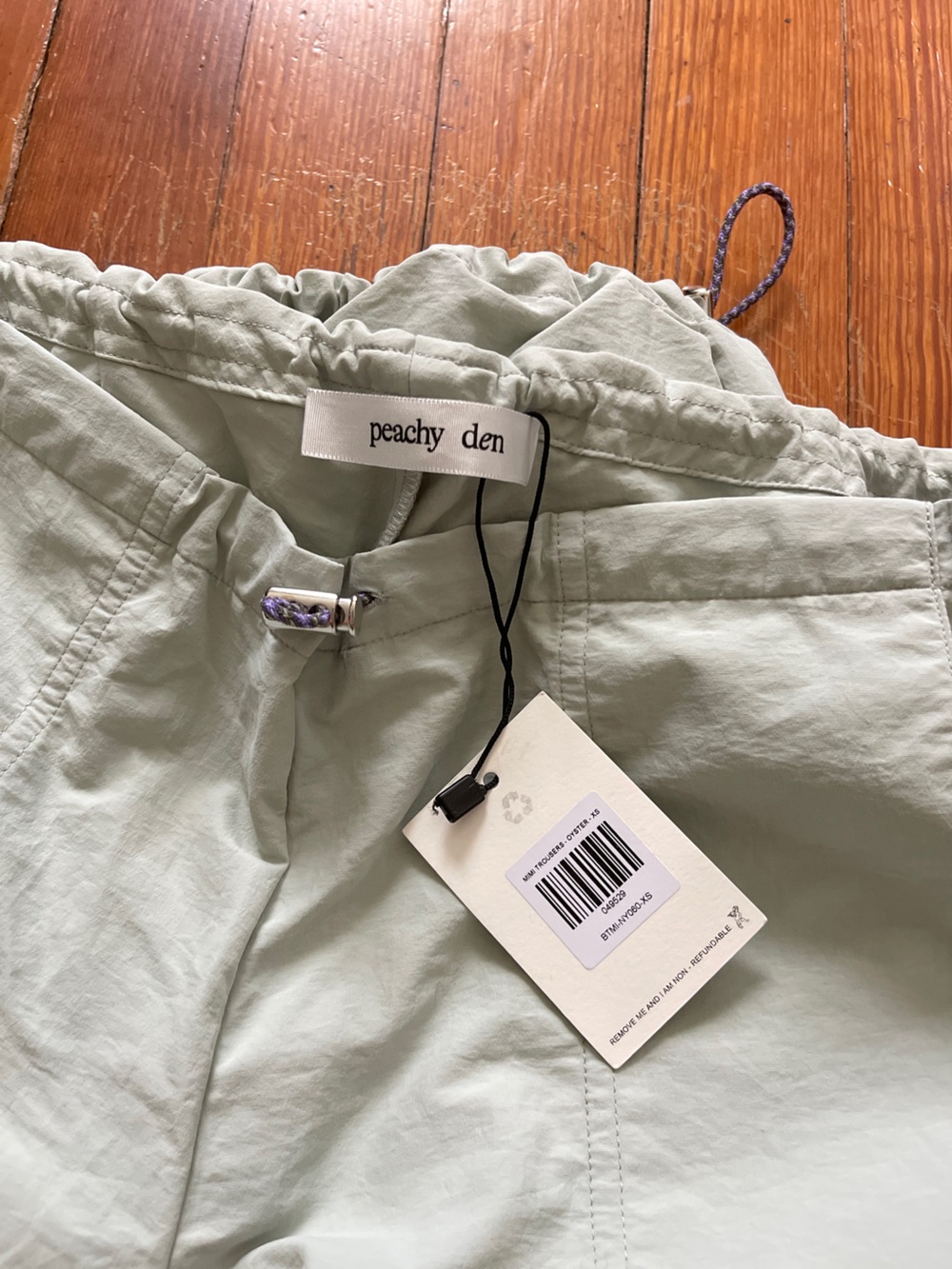 NWT Peachy Den The Mimi Bottoms Cargo Pants in Oyster Sage Mint Seafoam Green - Picture 12 of 13